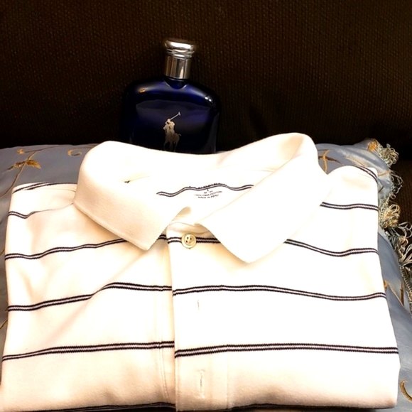 LANDSEND BLK & WHITE STRIPE⁰ SHIRT SZ42-44 - Picture 3 of 9